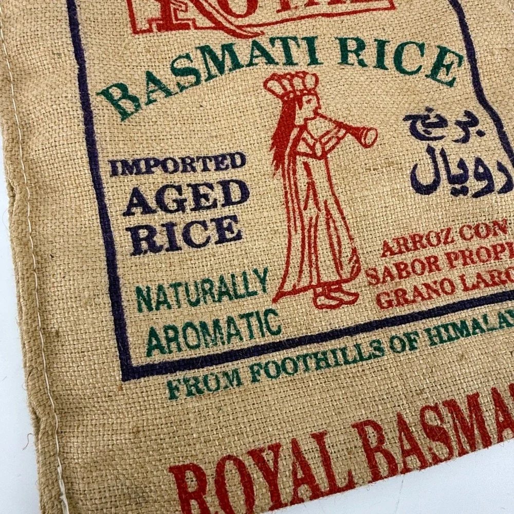 Vintage‎ Royal Basmati Rice Upcycled Burlap Jute Tote Bag Zipper Top Reusable